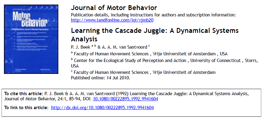 Journal of motor behaviour. Learning the Cascade Juggle