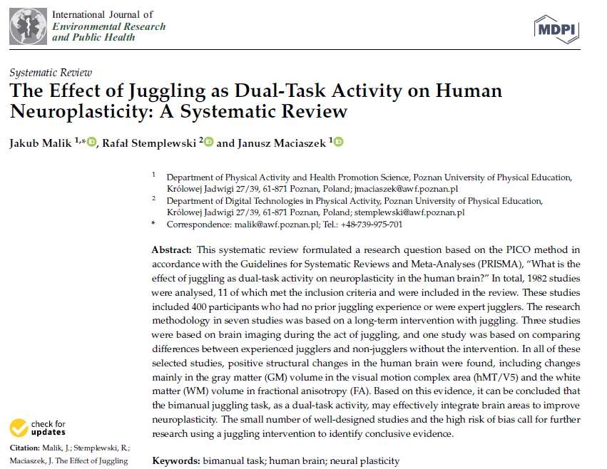 The Effect of Juggling as Dual-Task Activity on Human Neuroplasticity